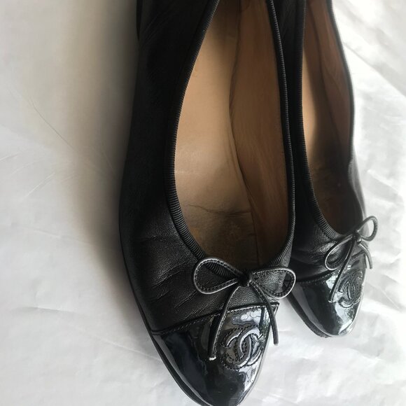 AUTH.  CHANEL Ballet Flats - Genuine Lambskin LEATHER  Black* 40.5, US 10 - Picture 5 of 8